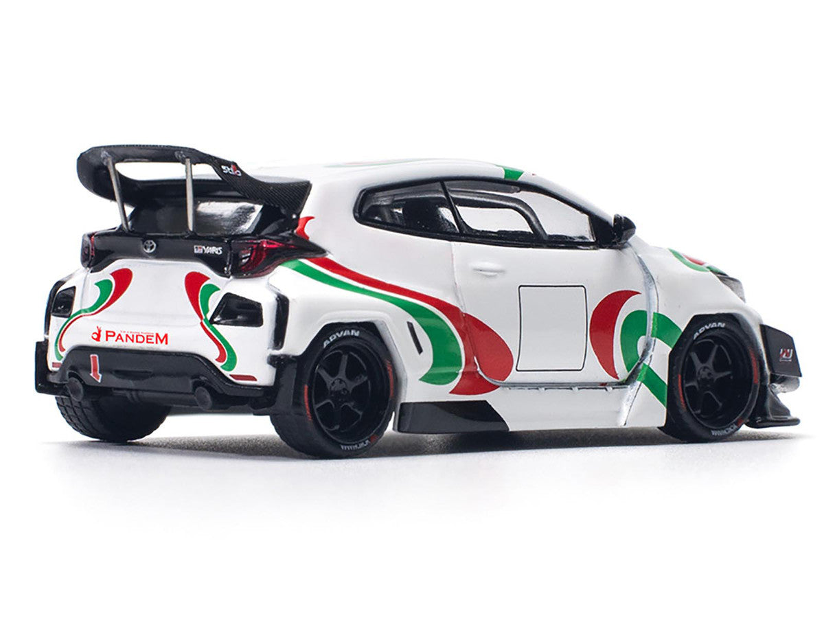 Toyota Pandem GR Yaris RHD (Right Hand Drive) "Rally Livery" White with Red and Green Graphics 1/64 Diecast Model Car by Pop Race-2