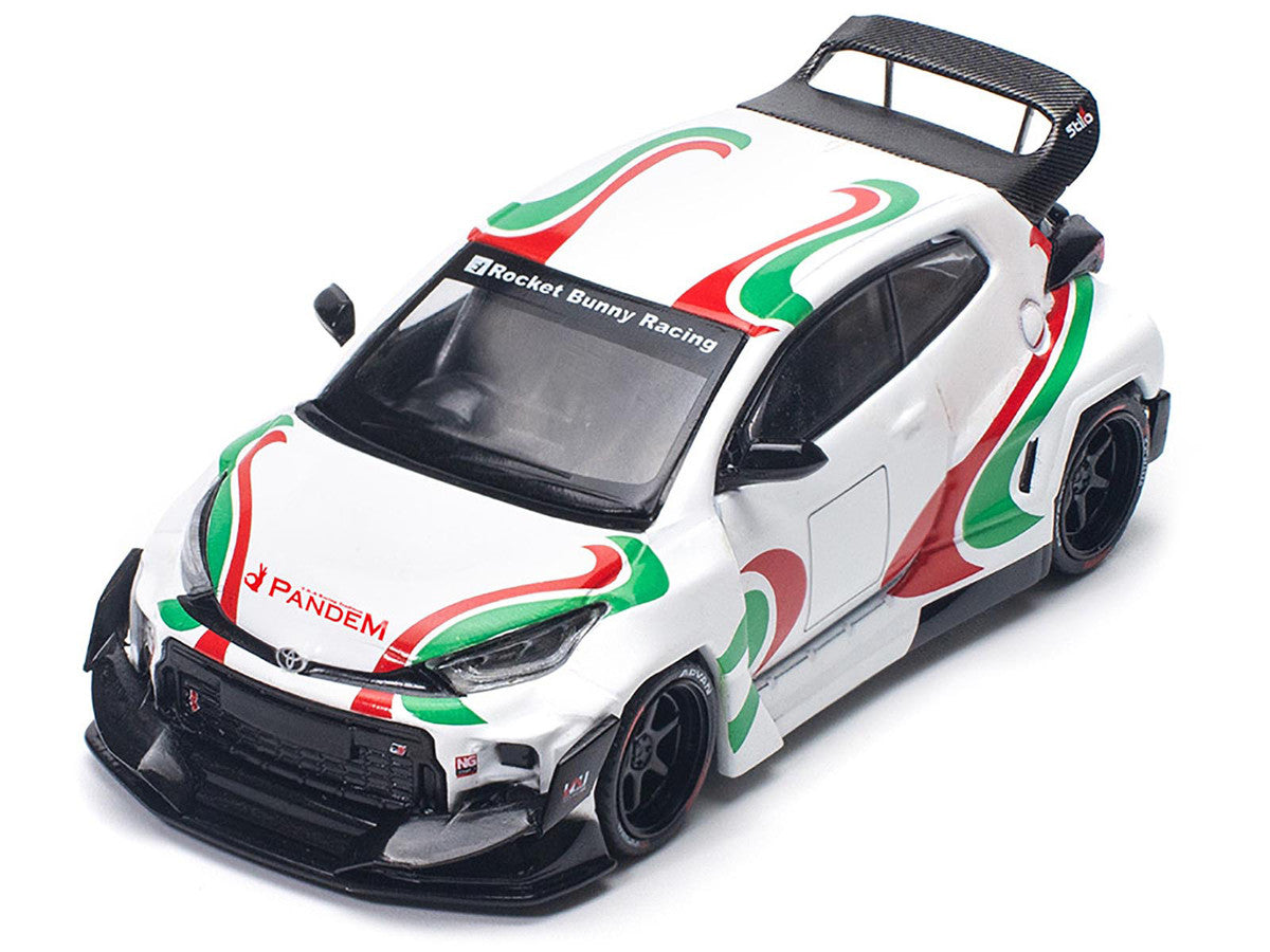 Toyota Pandem GR Yaris RHD (Right Hand Drive) "Rally Livery" White with Red and Green Graphics 1/64 Diecast Model Car by Pop Race-3