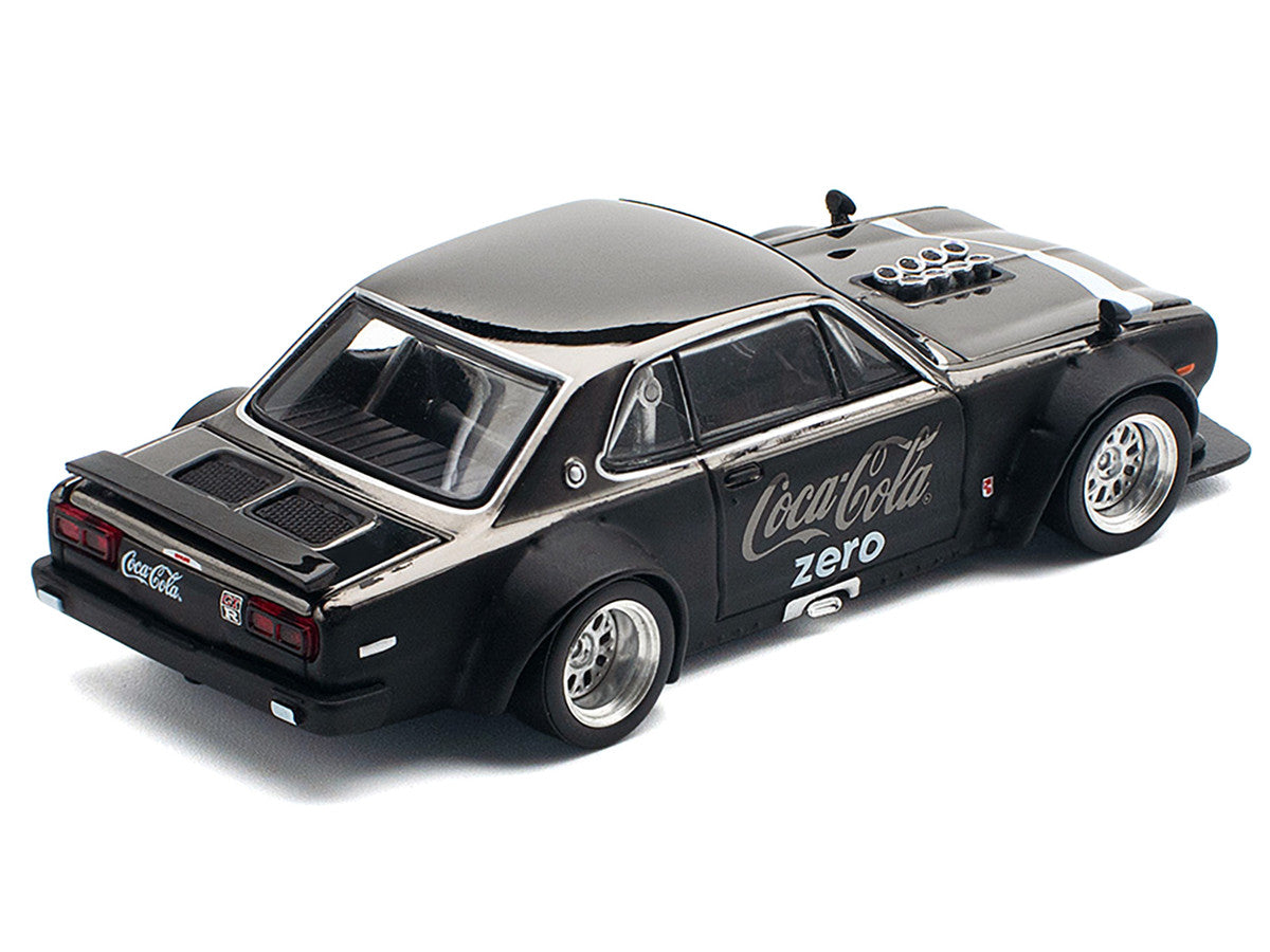 Skyline GT-R V8 Drift "Hakosuka" RHD (Right Hand Drive) "Coca-Cola Zero" Dark Chrome and Black 1/64 Diecast Model Car by Pop Race-1
