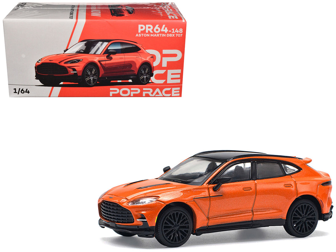 Aston Martin DBX 707 Cosmos Orange Metallic with Black Top 1/64 Diecast Model Car by Pop Race-4