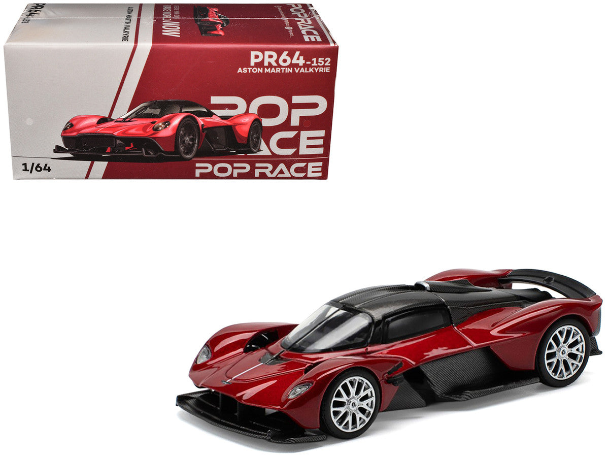 Aston Martin Valkyrie Supernova Red Metallic with Carbon Top 1/64 Diecast Model Car by Pop Race-4