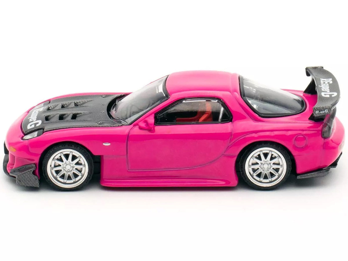 Mazda RX-7 Widebody RHD (Right Hand Drive) Pink with Carbon Hood "Indonesia Diecast Expo 2024 Exclusive" 1/64 Diecast Model Car by Pop Race-2