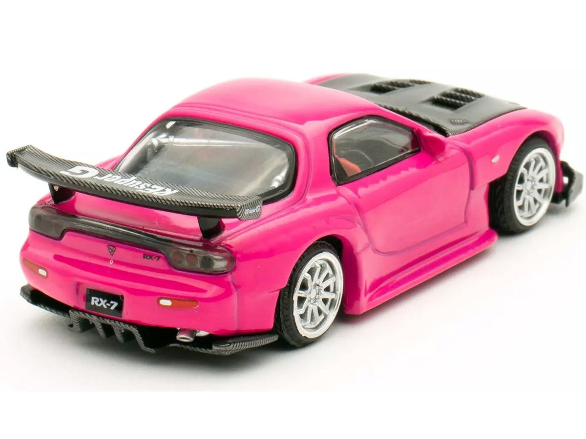 Mazda RX-7 Widebody RHD (Right Hand Drive) Pink with Carbon Hood "Indonesia Diecast Expo 2024 Exclusive" 1/64 Diecast Model Car by Pop Race-1
