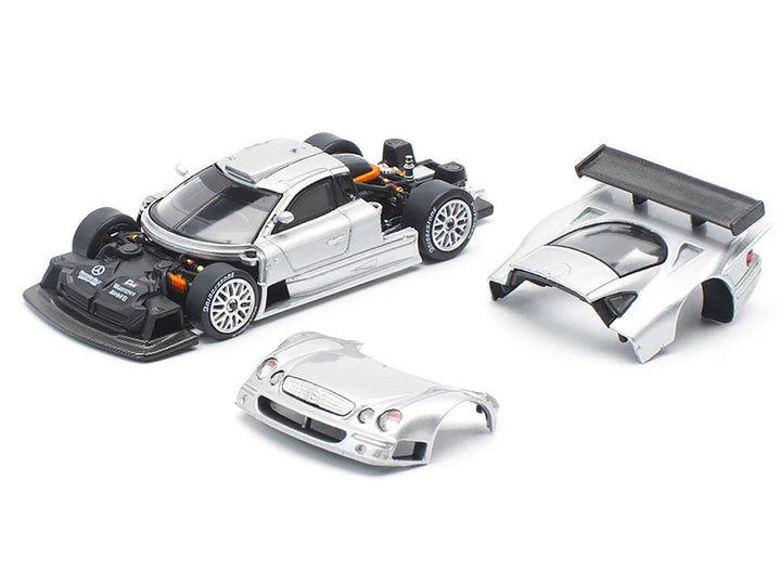 Mercedes-Benz CLK GTR Silver Metallic 1/64 Diecast Model Car by Pop Race-1
