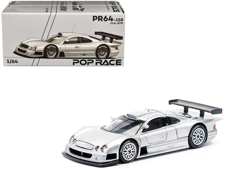 Mercedes-Benz CLK GTR Silver Metallic 1/64 Diecast Model Car by Pop Race-0