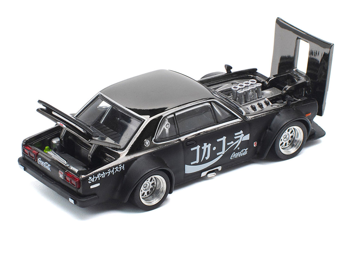 Nissan Skyline GT-R V8 Drift "Hakosuka" RHD (Right Hand Drive) "Coca-Cola" Black 1/64 Diecast Model Car by Pop Race 2