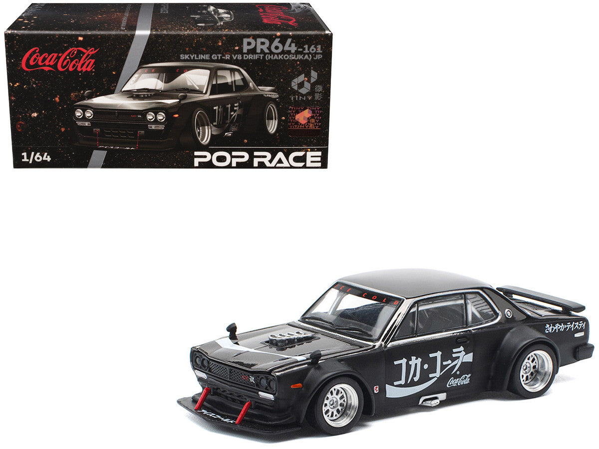 Nissan Skyline GT-R V8 Drift "Hakosuka" RHD (Right Hand Drive) "Coca-Cola" Black 1/64 Diecast Model Car by Pop Race 5
