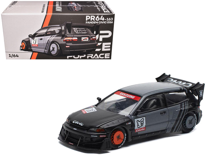 Pandem Civic EG6 RHD (Right Hand Drive) "Kanjozoku" Matt Black and Gray with Graphics 1/64 Diecast Model Car by Pop Race 3