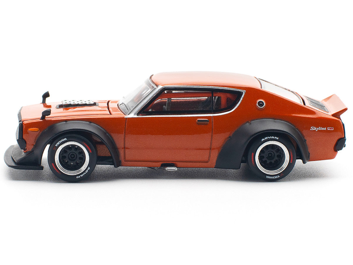 Skyline GT-R V8 Drift "Kenmeri" RHD (Right Hand Drive) Orange Metallic 1/64 Diecast Model Car by Pop Race-2