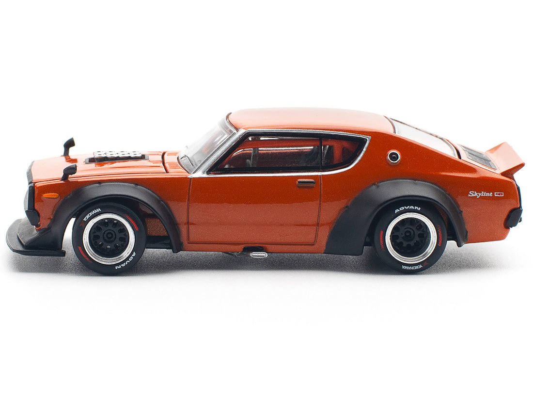 Skyline GT-R V8 Drift "Kenmeri" RHD (Right Hand Drive) Orange Metallic 1/64 Diecast Model Car by Pop Race-2