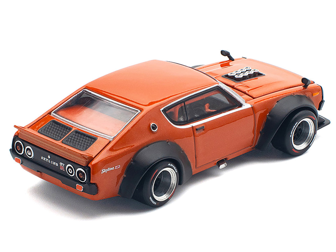 Skyline GT-R V8 Drift "Kenmeri" RHD (Right Hand Drive) Orange Metallic 1/64 Diecast Model Car by Pop Race-4