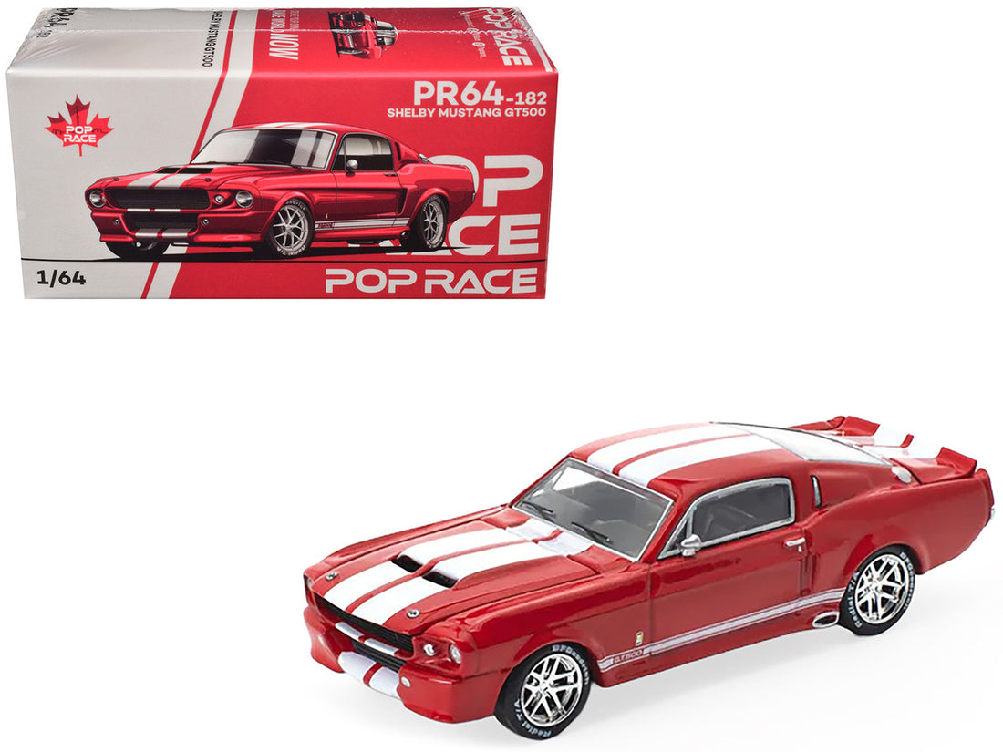 Shelby Mustang GT500 Red Metallic with White Stripes 1/64 Diecast Model Car by Pop Race-0