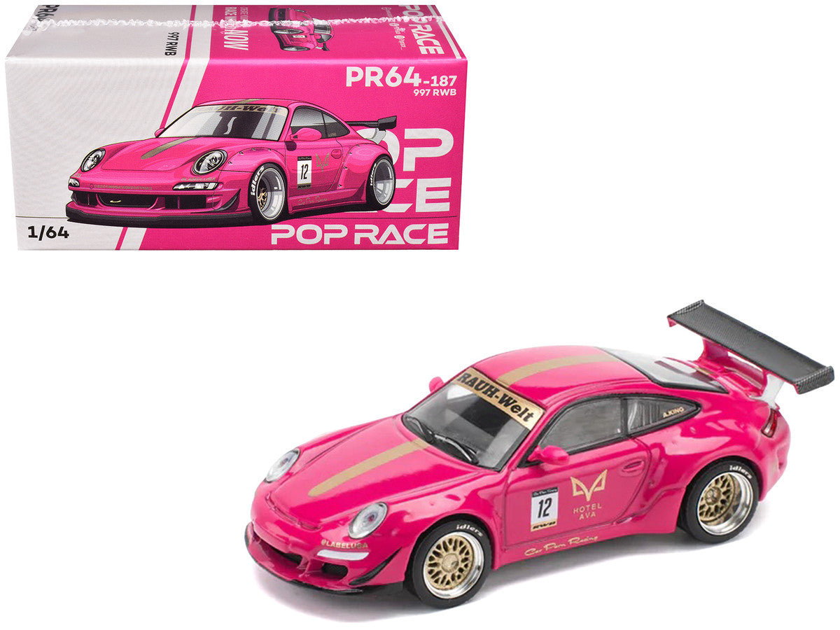 RWB 997 #12 "Hotel Ava" Pink Metallic 1/64 Diecast Model Car by Pop Race 3