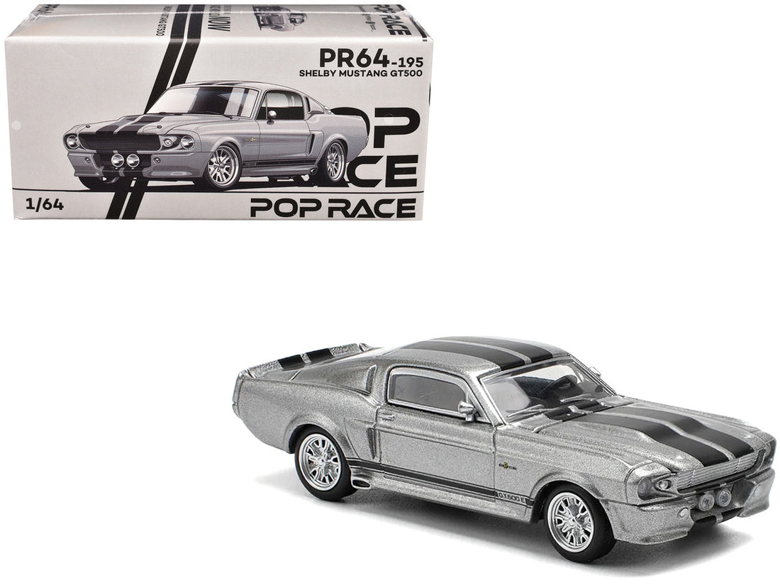 Shelby Mustang GT500 Gray Metallic with Black Stripes 1/64 Diecast Model Car by Pop Race-4