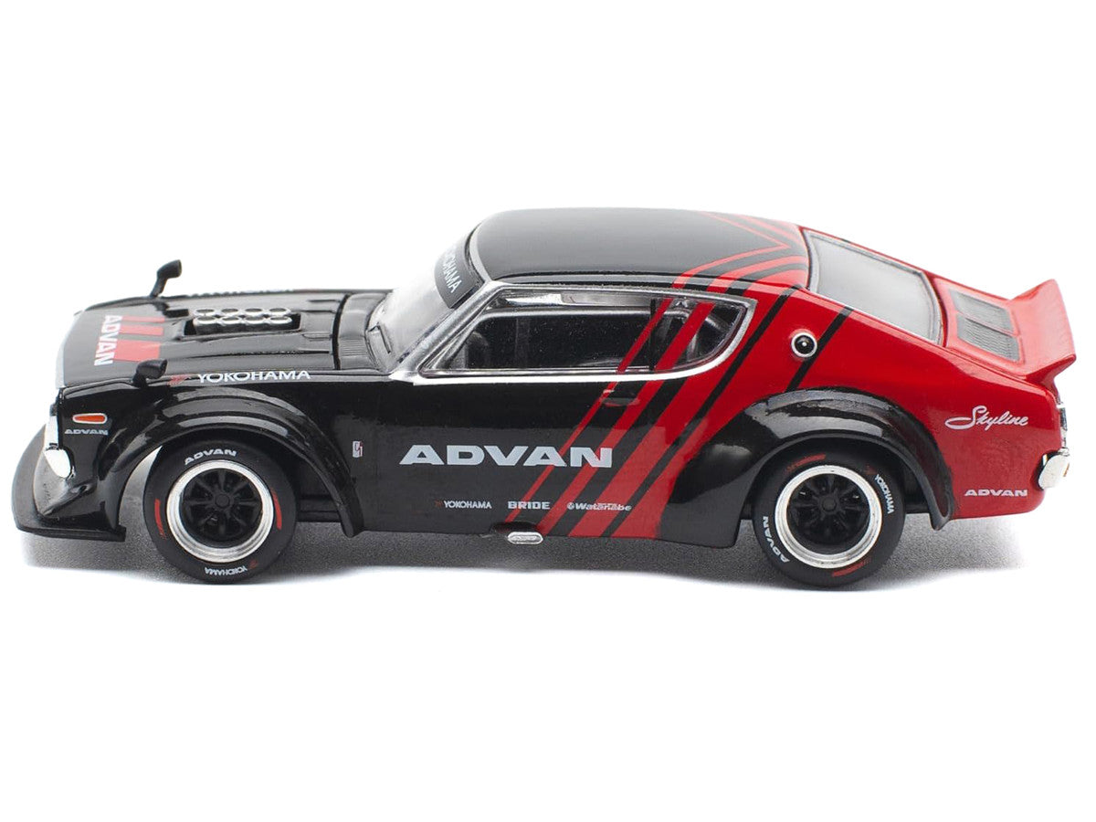 Skyline KPGC110 "Kenmeri" RHD (Right Hand Drive) "ADVAN" Black and Red 1/64 Diecast Model Car by Pop Race-2