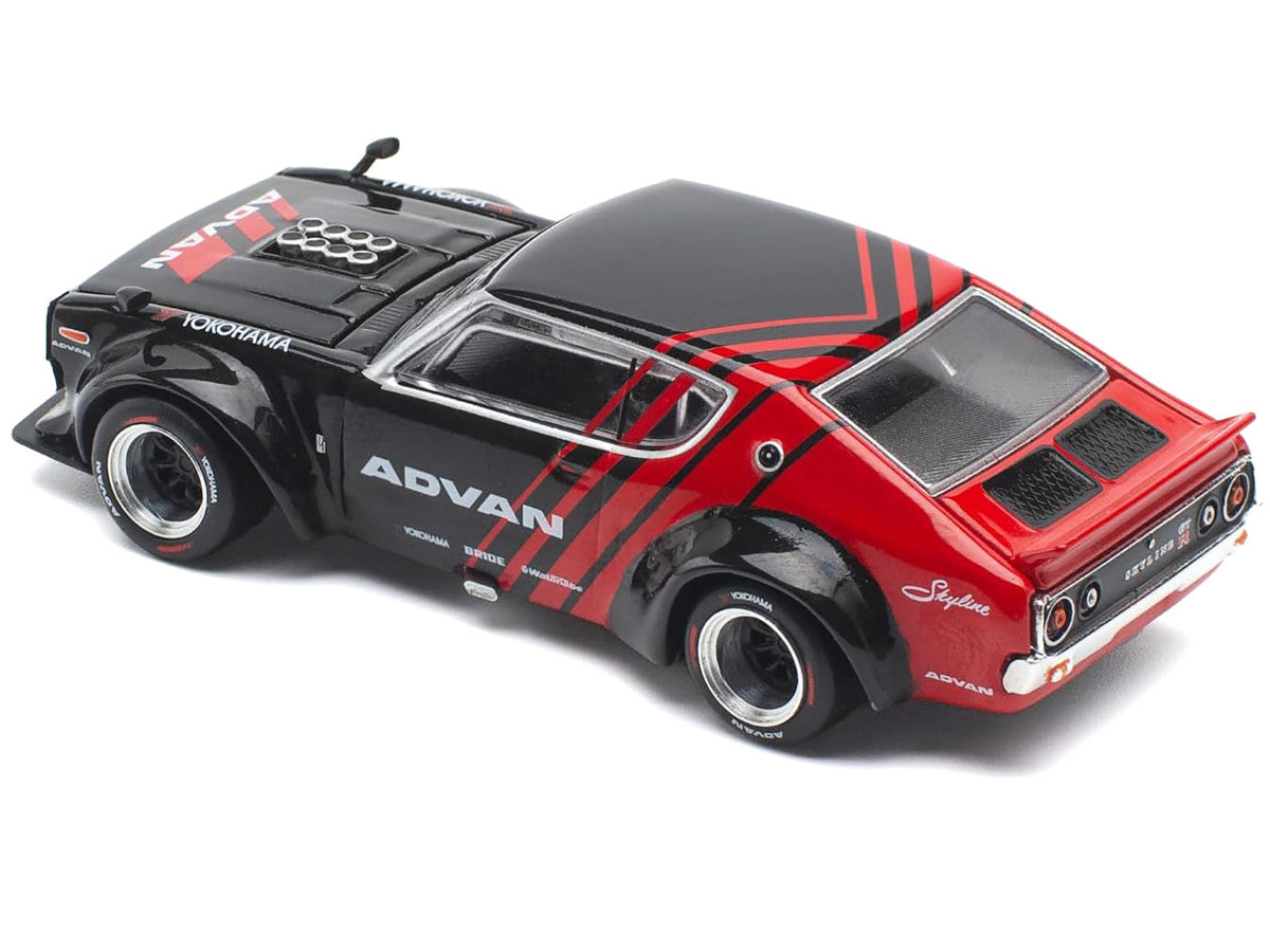 Skyline KPGC110 "Kenmeri" RHD (Right Hand Drive) "ADVAN" Black and Red 1/64 Diecast Model Car by Pop Race-1