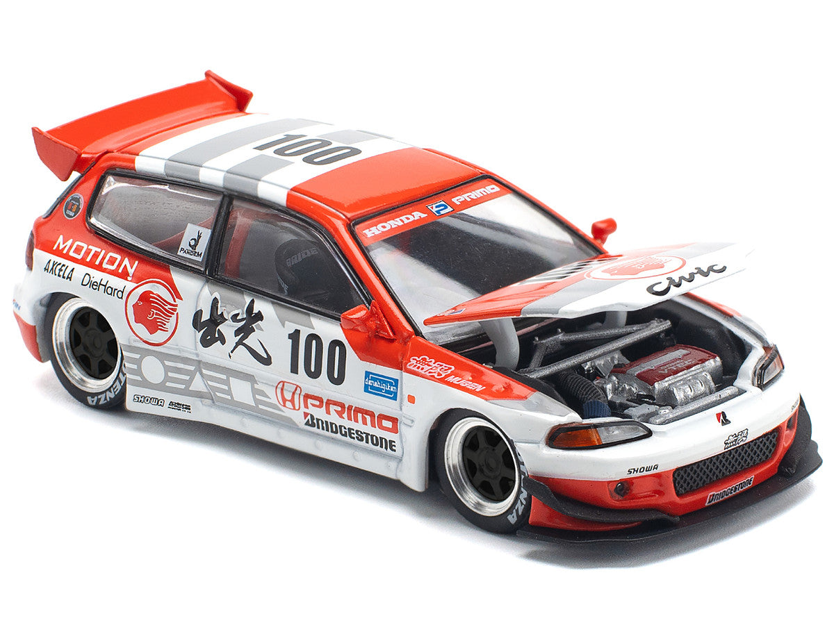 Pandem Civic EG6 V1.5 RHD (Right Hand Drive) #100 "Idemitsu Motion Infinite" White and Red with Graphics 1/64 Diecast Model Car by Pop Race-2