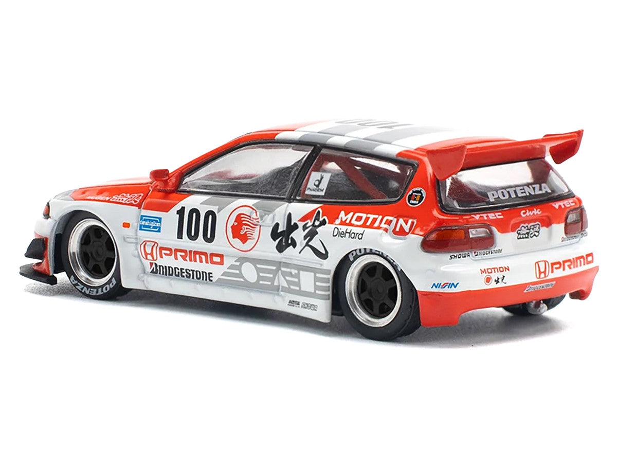 Pandem Civic EG6 V1.5 RHD (Right Hand Drive) #100 "Idemitsu Motion Infinite" White and Red with Graphics 1/64 Diecast Model Car by Pop Race-0