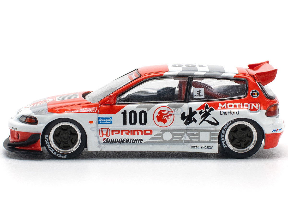 Pandem Civic EG6 V1.5 RHD (Right Hand Drive) #100 "Idemitsu Motion Infinite" White and Red with Graphics 1/64 Diecast Model Car by Pop Race-1