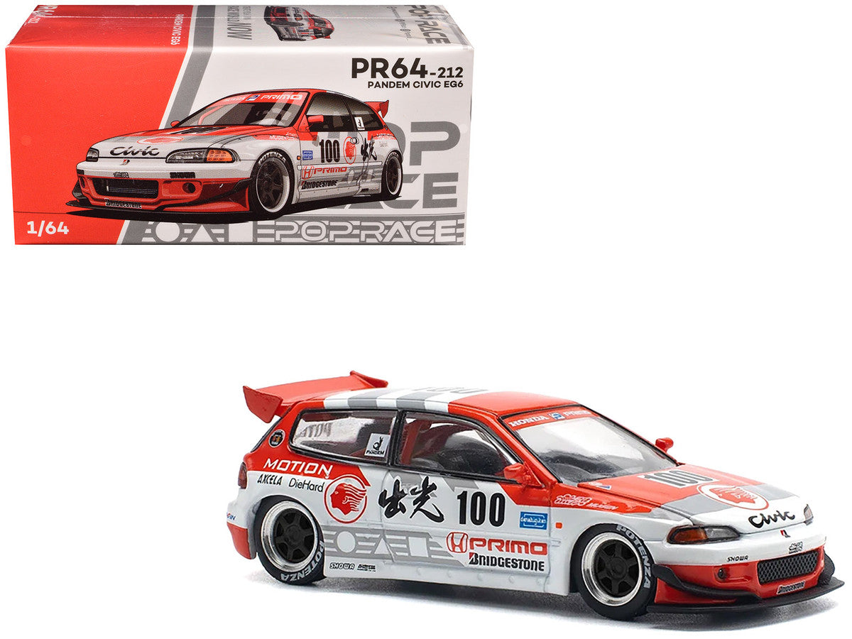 Pandem Civic EG6 V1.5 RHD (Right Hand Drive) #100 "Idemitsu Motion Infinite" White and Red with Graphics 1/64 Diecast Model Car by Pop Race-3