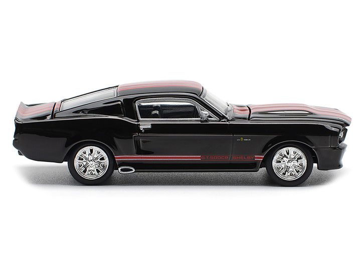Shelby Mustang GT500 Dark Chrome with Red Stripes 1/64 Diecast Model Car by Pop Race