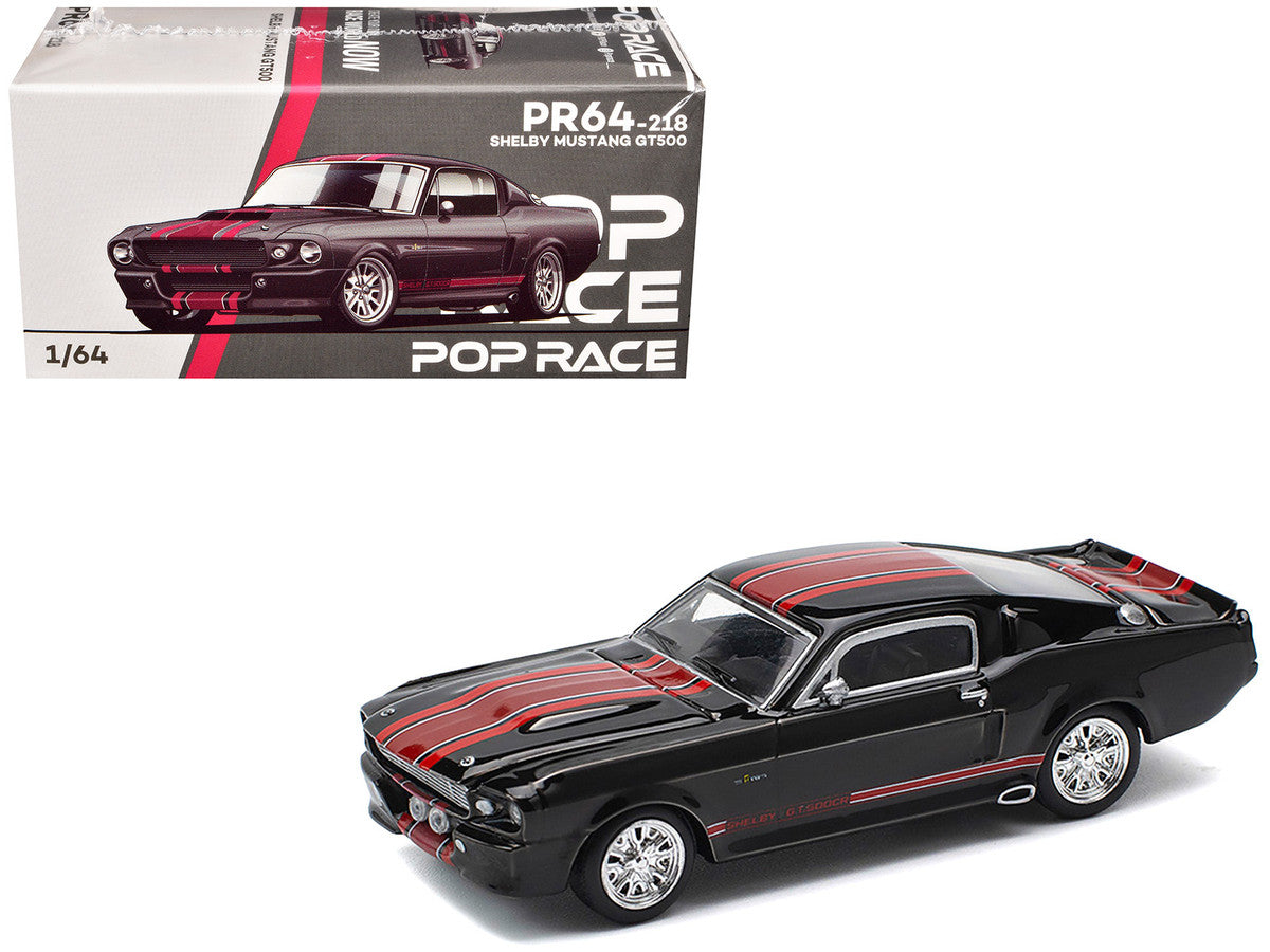 Shelby Mustang GT500 Dark Chrome with Red Stripes 1/64 Diecast Model Car by Pop Race 5