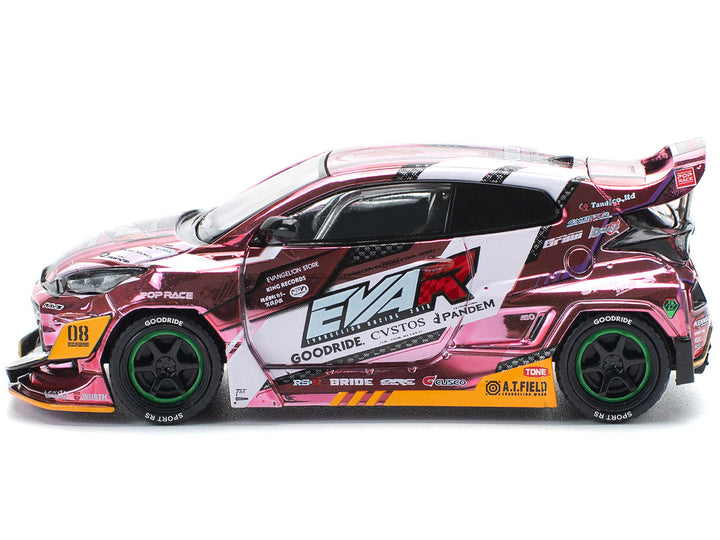 Toyota Goodride GR Yaris RHD (Right Hand Drive) "EVA RT Production Model-08" Pink Metallic with Graphics 1/64 Diecast Model Car by Pop Race-0