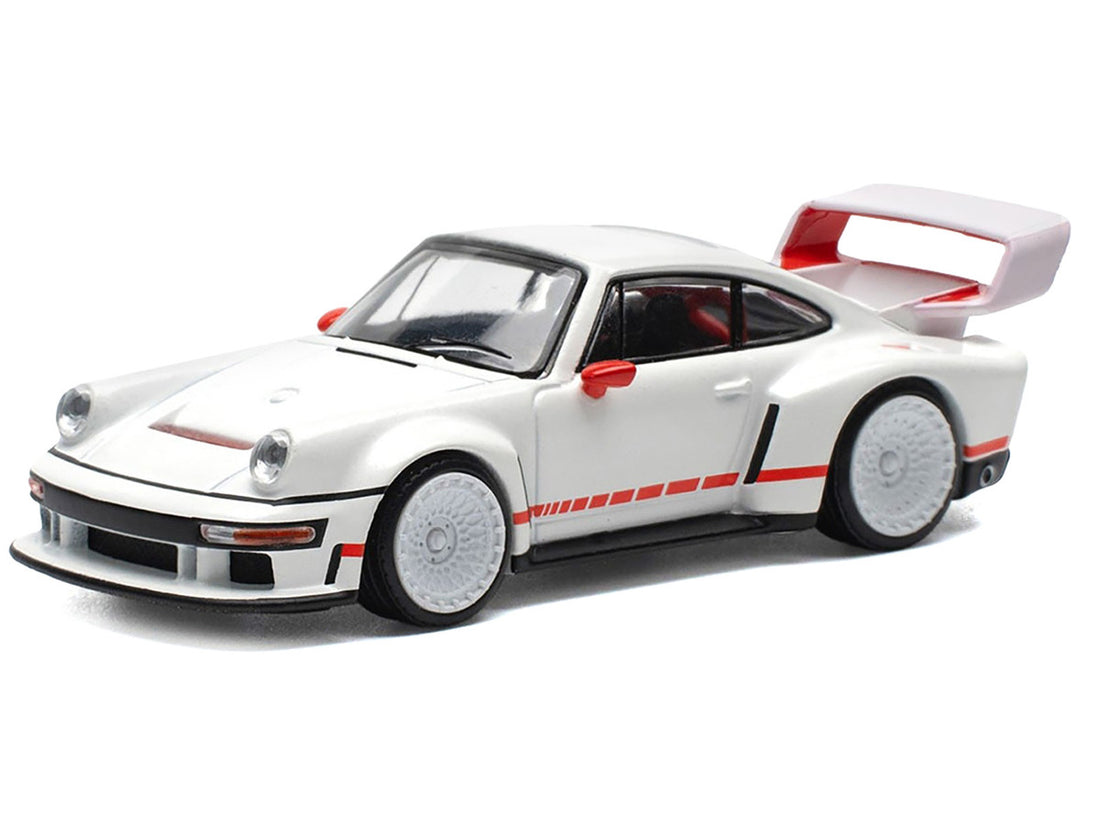 Singer DLS Turbo White with Red Stripes 1/64 Diecast Model Car by Pop Race-1