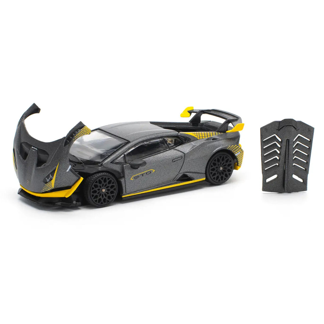 Lamborghini Huracan STO Matt Gray Metallic with Yellow Accents 1/64 Diecast Model Car by Pop Race