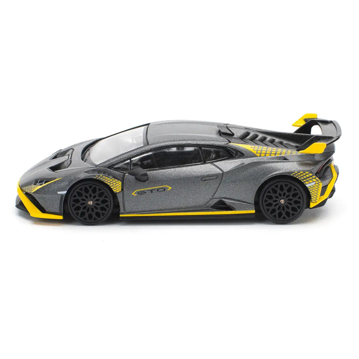 Lamborghini Huracan STO Matt Gray Metallic with Yellow Accents 1/64 Diecast Model Car by Pop Race
