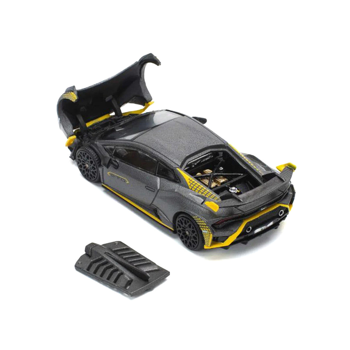 Lamborghini Huracan STO Matt Gray Metallic with Yellow Accents 1/64 Diecast Model Car by Pop Race