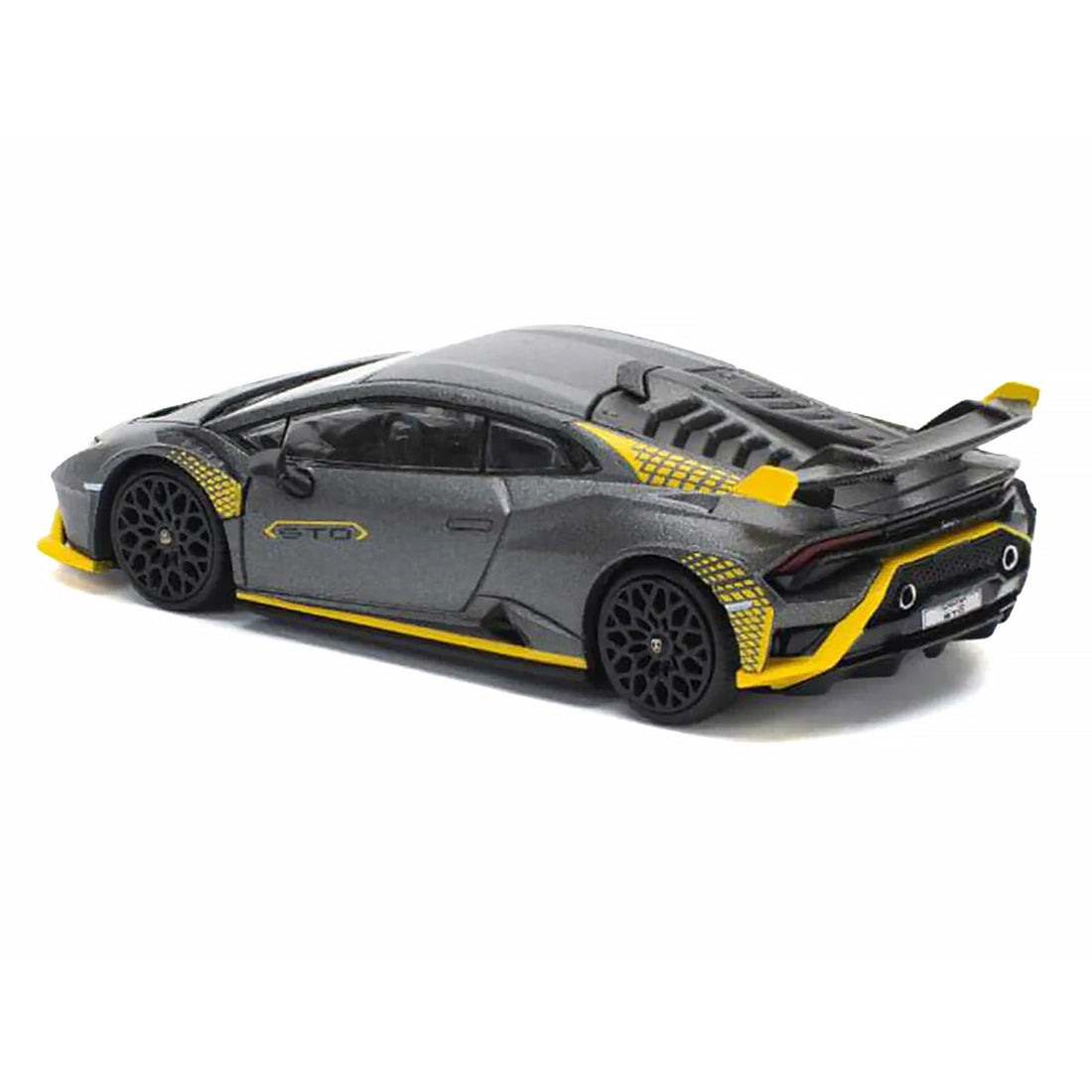 Lamborghini Huracan STO Matt Gray Metallic with Yellow Accents 1/64 Diecast Model Car by Pop Race