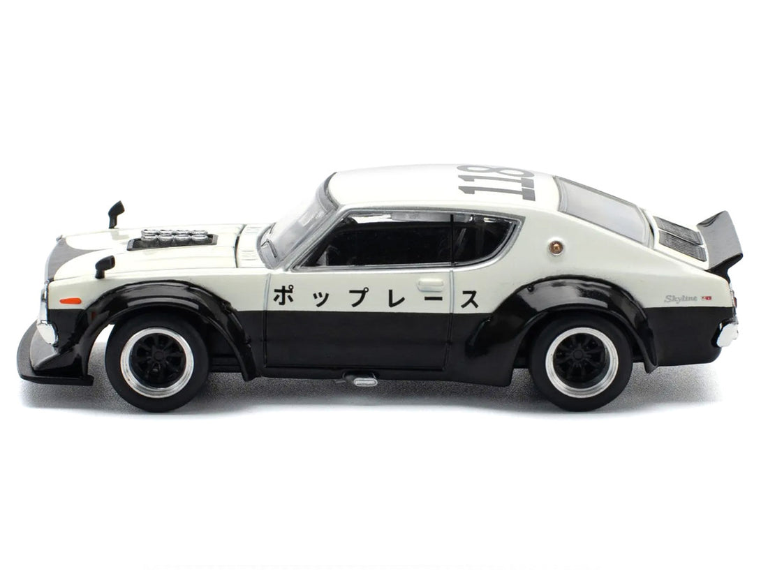 Skyline KPGC110 "Kenmeri" RHD (Right Hand Drive) "Japan National Police Agency Livery" Black and White 1/64 Diecast Model Car by Pop Race-2