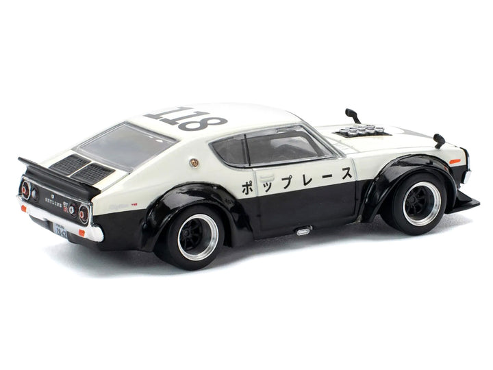Skyline KPGC110 "Kenmeri" RHD (Right Hand Drive) "Japan National Police Agency Livery" Black and White 1/64 Diecast Model Car by Pop Race-1
