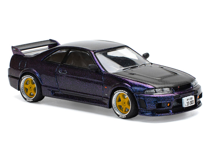 Nissan Skyline GT-R (R33) RHD (Right Hand Drive) Midnight Purple Metallic with Carbon Hood 1/64 Diecast Model Car by Pop Race 2
