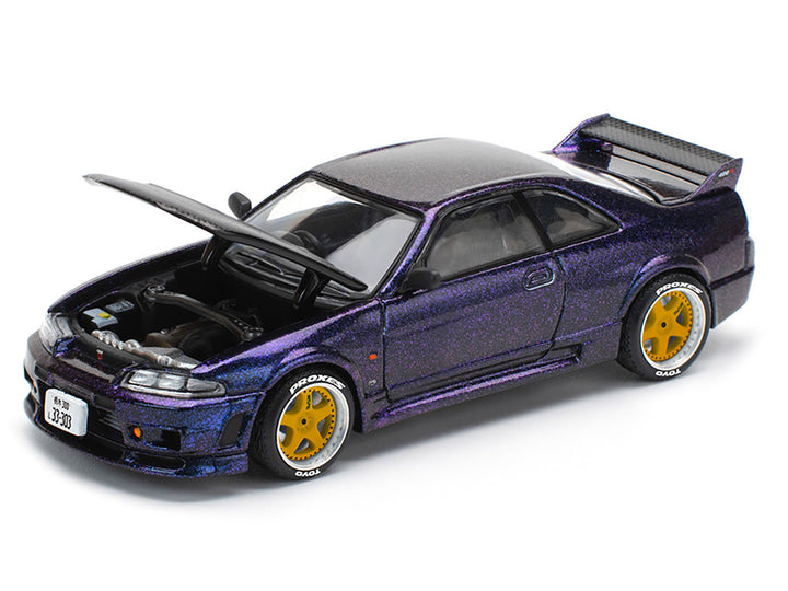 Nissan Skyline GT-R (R33) RHD (Right Hand Drive) Midnight Purple Metallic with Carbon Hood 1/64 Diecast Model Car by Pop Race