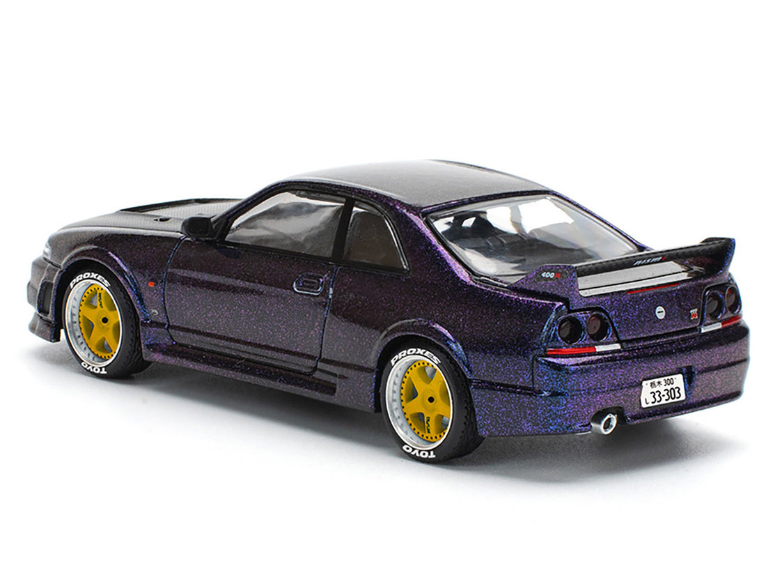 Nissan Skyline GT-R (R33) RHD (Right Hand Drive) Midnight Purple Metallic with Carbon Hood 1/64 Diecast Model Car by Pop Race 3