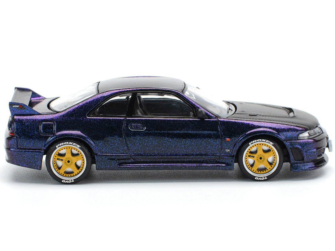 Nissan Skyline GT-R (R33) RHD (Right Hand Drive) Midnight Purple Metallic with Carbon Hood 1/64 Diecast Model Car by Pop Race 4
