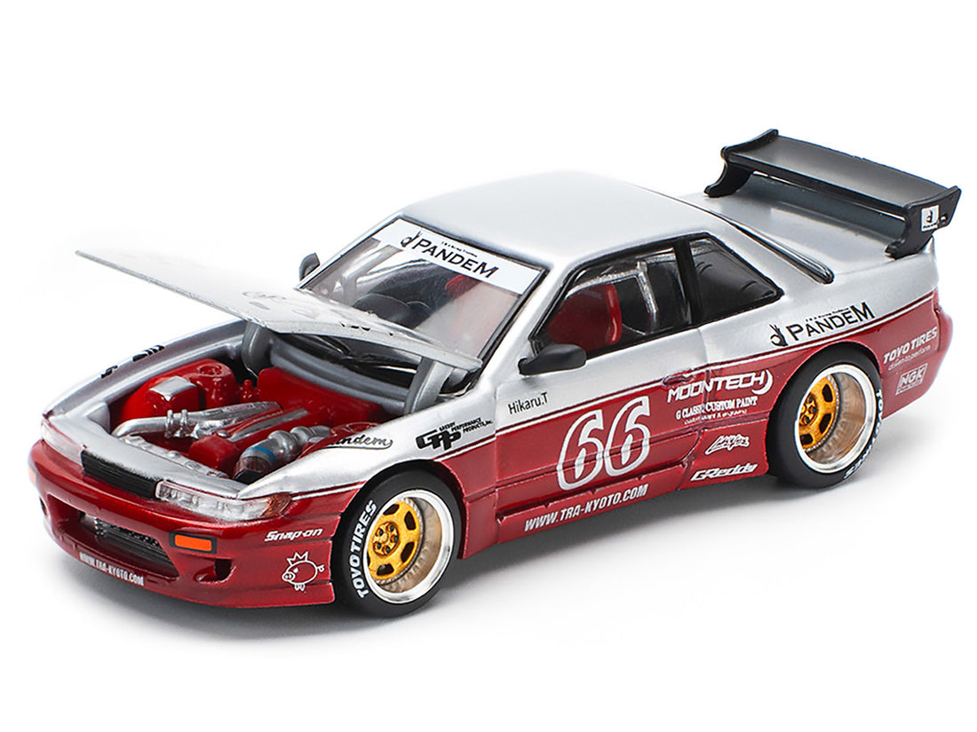 Nissan Pandem S13 RHD (Right Hand Drive) #66 "Moontech" Silver and Red Metallic 1/64 Diecast Model Car by Pop Race 5