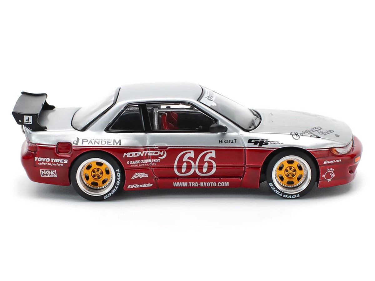 Nissan Pandem S13 RHD (Right Hand Drive) #66 "Moontech" Silver and Red Metallic 1/64 Diecast Model Car by Pop Race 2