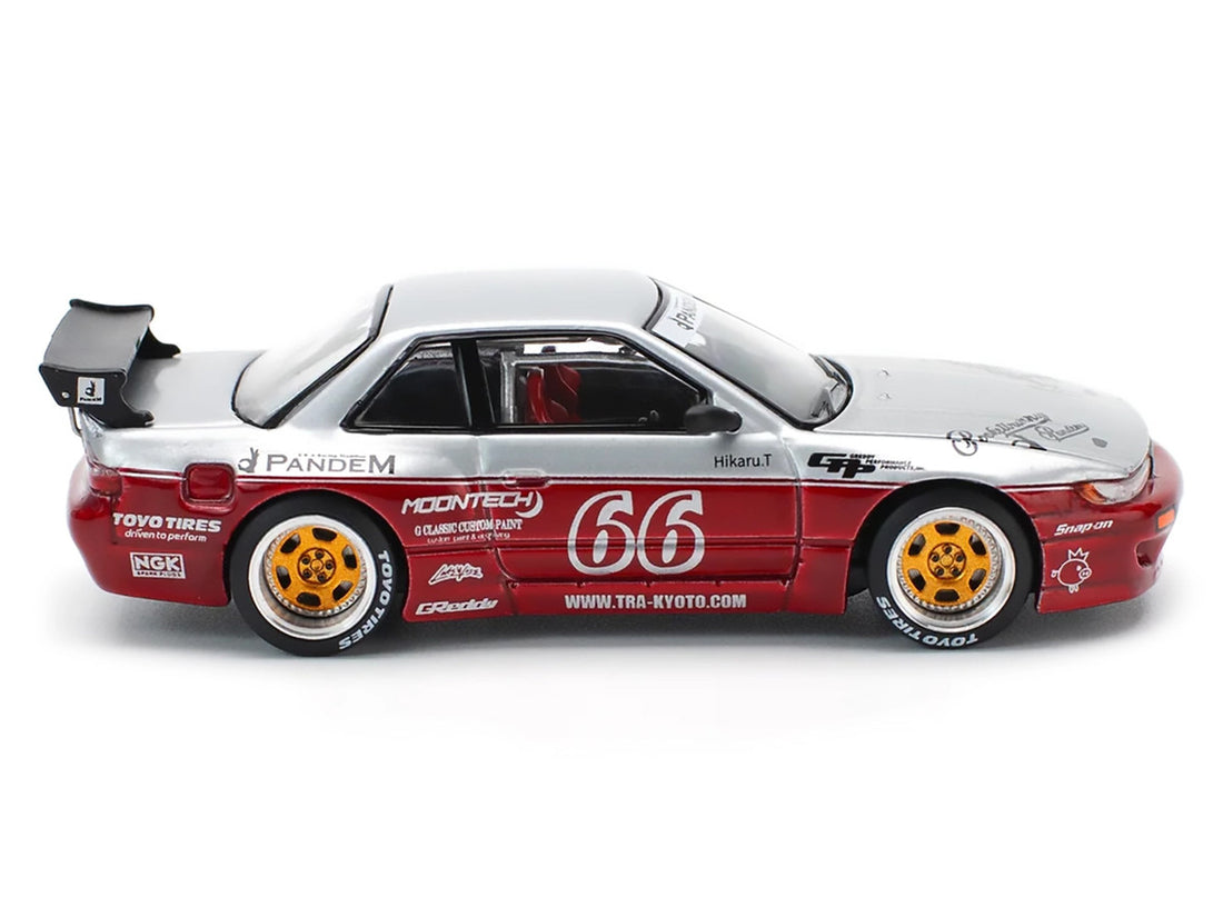 Nissan Pandem S13 RHD (Right Hand Drive) #66 "Moontech" Silver and Red Metallic 1/64 Diecast Model Car by Pop Race 2