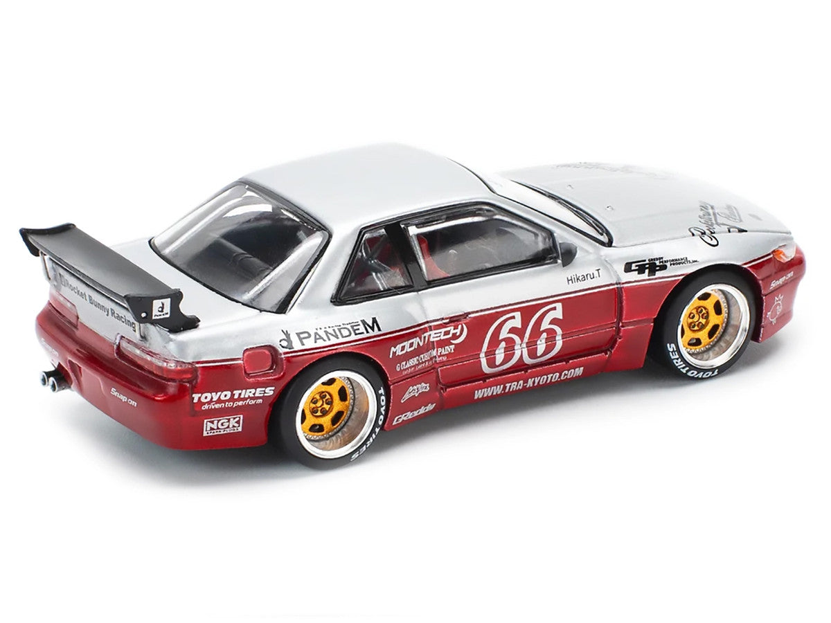 Nissan Pandem S13 RHD (Right Hand Drive) #66 "Moontech" Silver and Red Metallic 1/64 Diecast Model Car by Pop Race 3
