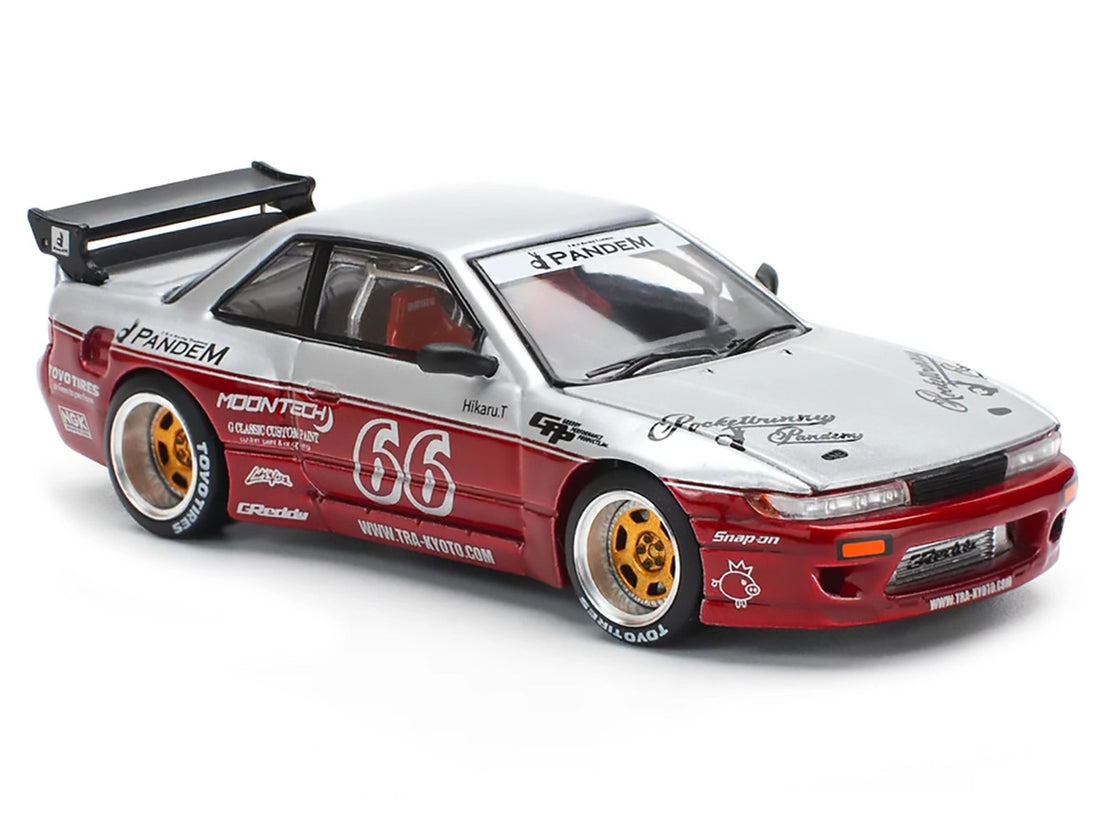 Nissan Pandem S13 RHD (Right Hand Drive) #66 "Moontech" Silver and Red Metallic 1/64 Diecast Model Car by Pop Race 4