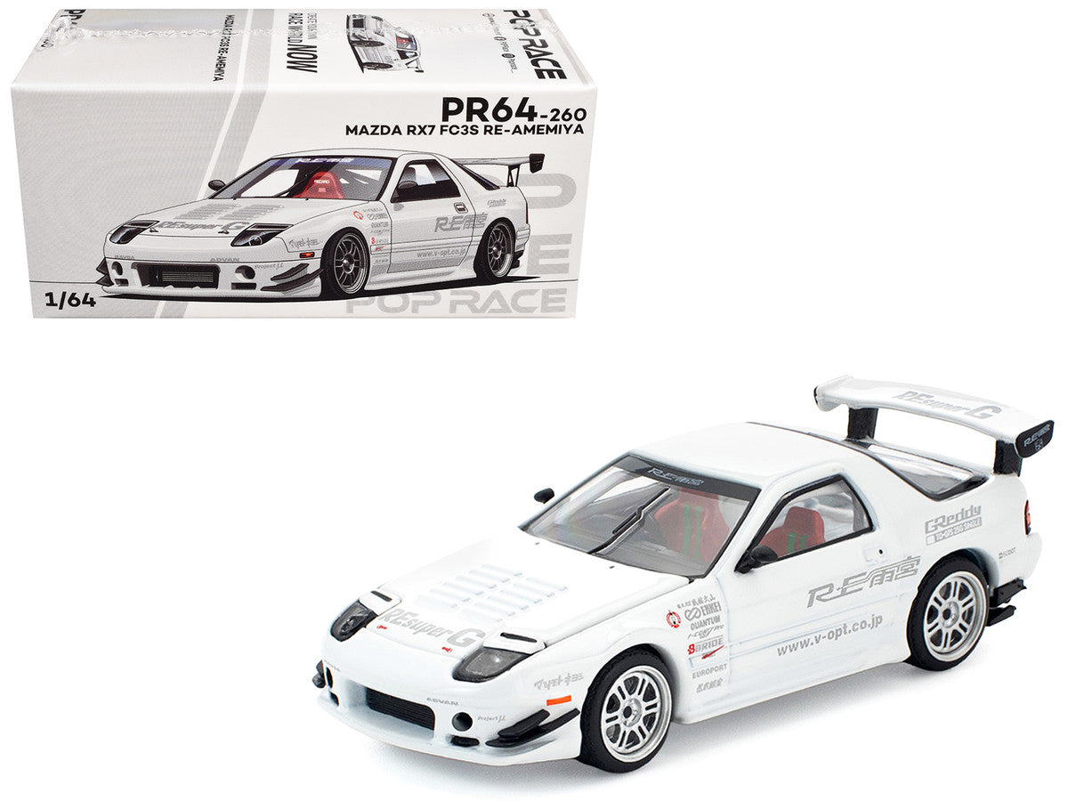 Mazda RX7 (FC3S) RE Amemiya RHD (Right Hand Drive) White 1/64 Diecast Model Car by Pop Race 5
