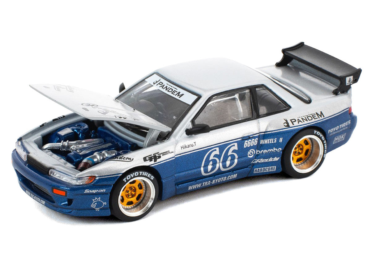 Pandem S13 RHD (Right Hand Drive) Silver and Moontech Blue Metallic with Graphics 1/64 Diecast Model Car by Pop Race 3