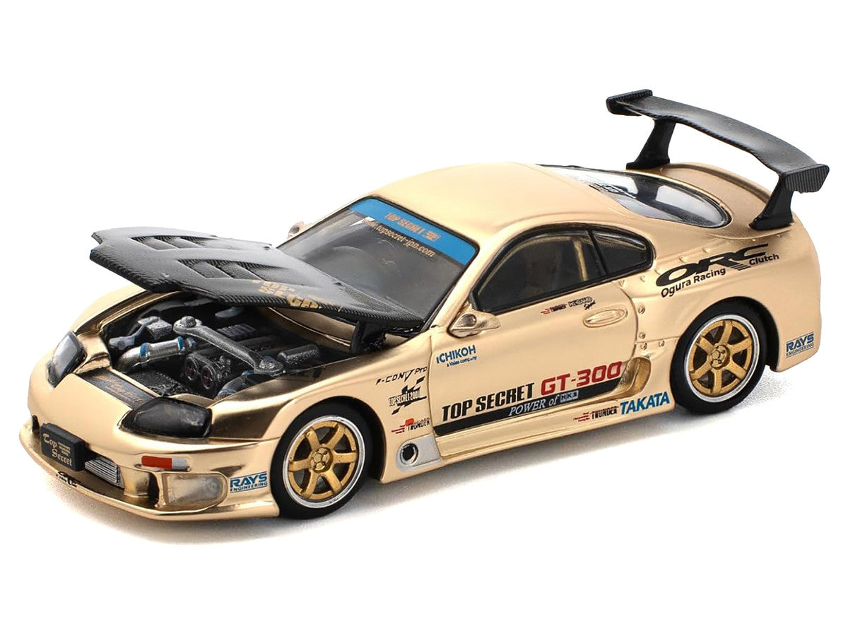 Toyota Supra "Top Secret" GT300 RHD (Right Hand Drive) Gold Metallic with Carbon Hood 1/64 Diecast Model Car by Pop Race-0