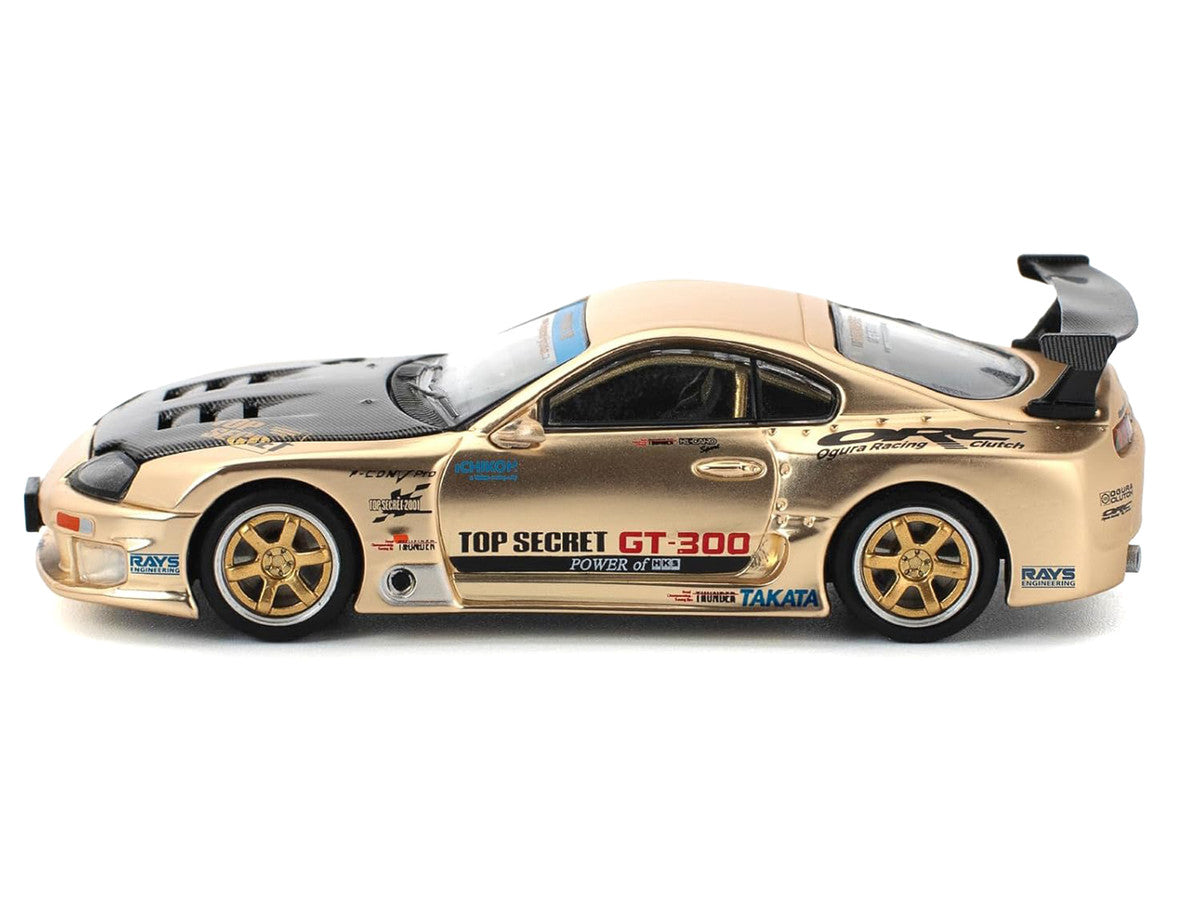 Toyota Supra "Top Secret" GT300 RHD (Right Hand Drive) Gold Metallic with Carbon Hood 1/64 Diecast Model Car by Pop Race-2