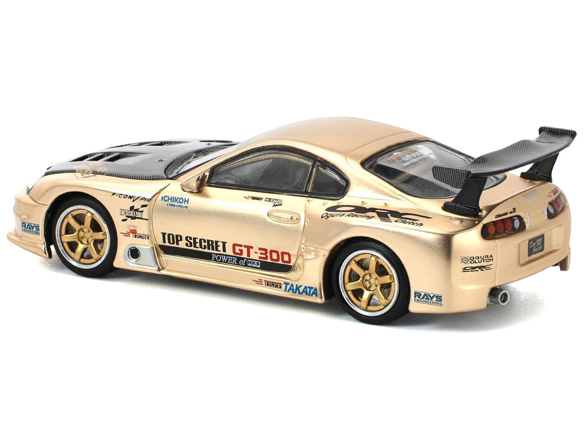Toyota Supra "Top Secret" GT300 RHD (Right Hand Drive) Gold Metallic with Carbon Hood 1/64 Diecast Model Car by Pop Race-1