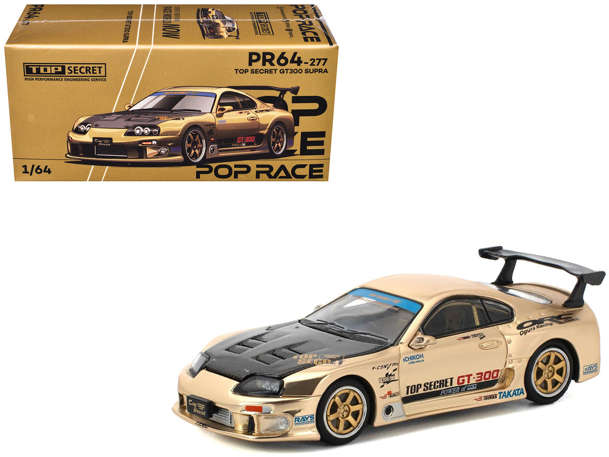 Toyota Supra "Top Secret" GT300 RHD (Right Hand Drive) Gold Metallic with Carbon Hood 1/64 Diecast Model Car by Pop Race-3