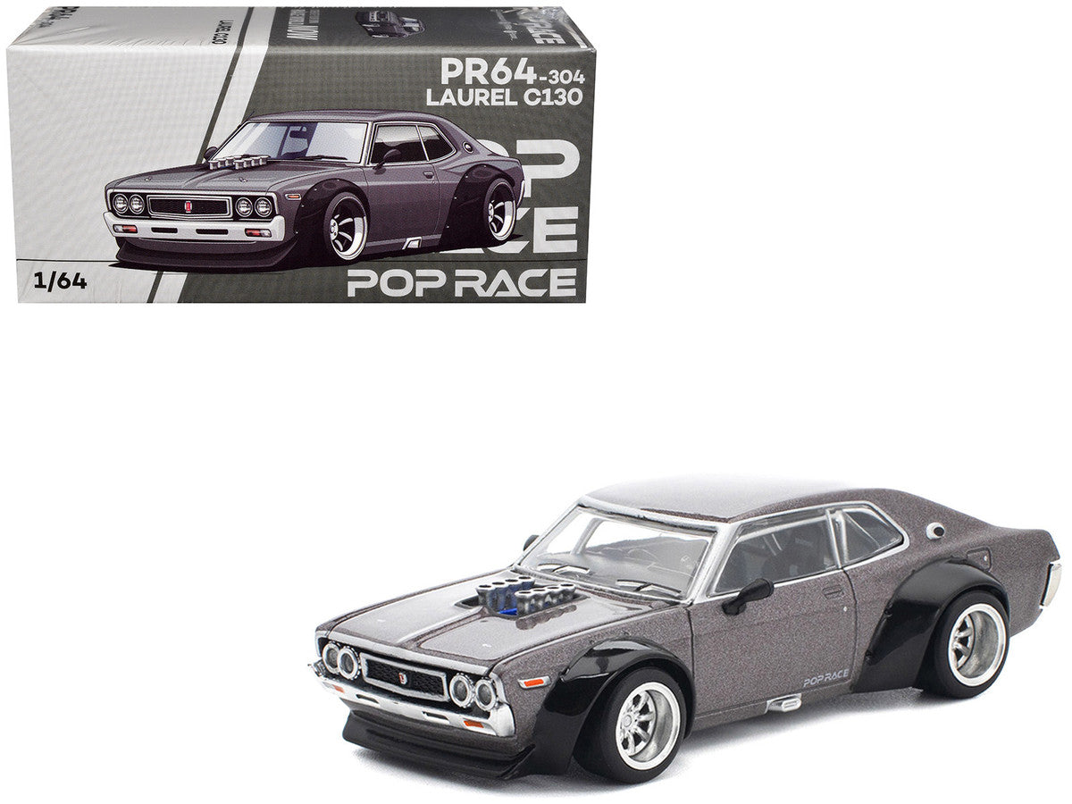 Datsun Laurel C130 RHD (Right Hand Drive) Gray Metallic 1/64 Diecast Model Car by Pop Race